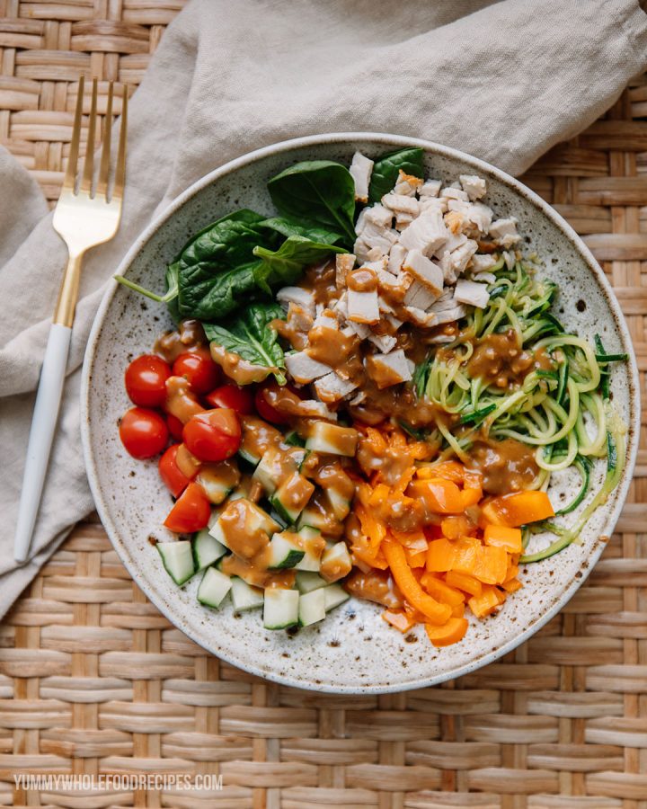 Healthy Rainbow Zoodle Bowl - Yummy Whole Food Recipes